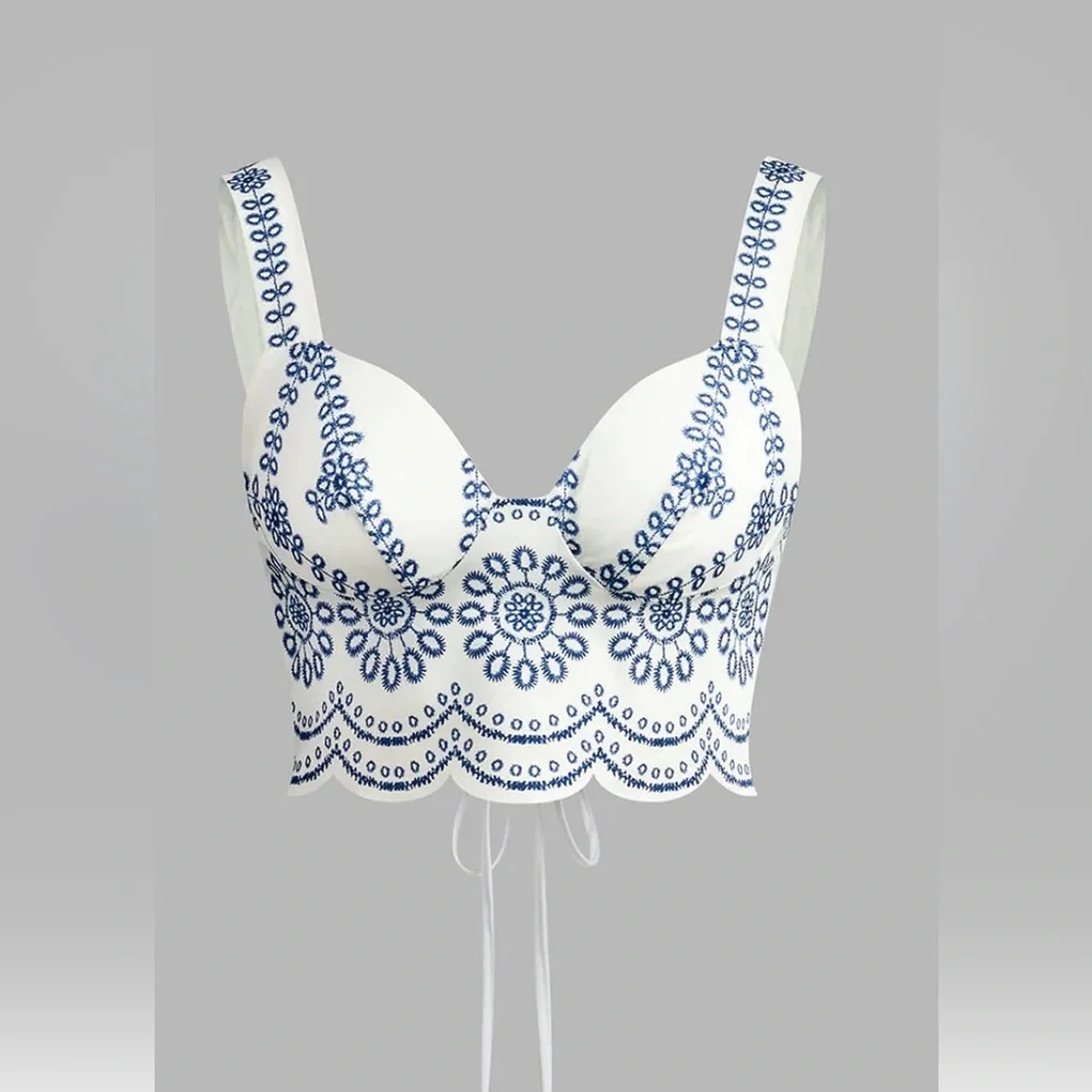 Commense SET Blue and White Maxi Skirt and corset crop top. NWT size Large - Picture 2 of 5